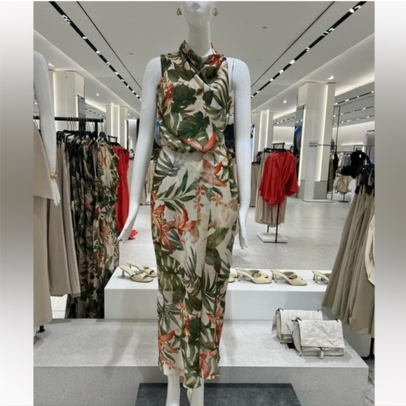 ZARA TROPICAL PRINT MIDI DRESS SIZE S - Picture 11 of 13